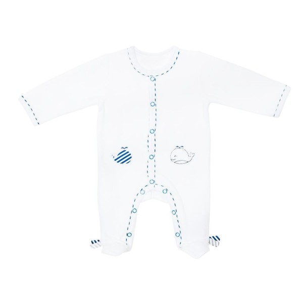 Pyjama Velvet Front Opening Newborn BLUE BALEINE Sauthon