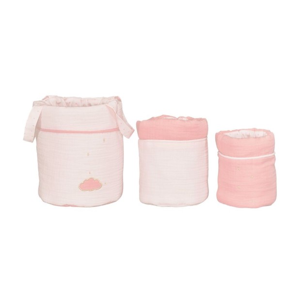 Zestaw 3 koszyczków z tkaniny- kolor różowy LILY ROSE