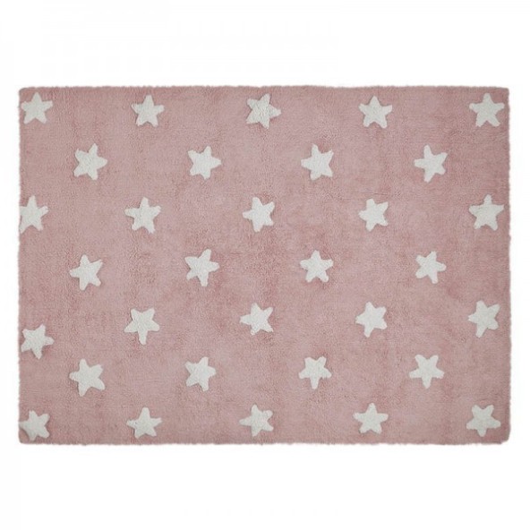 Pink Stars White Cotton Rug 120x160 cm Lorena Canals