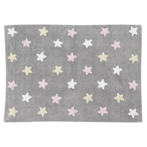 Tricolor Star Grey Pink Cotton Rug 120x160 cm Lorena Canals