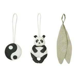 Set of 3 pendants with rattle - Panda Bamboo Lorena Canals